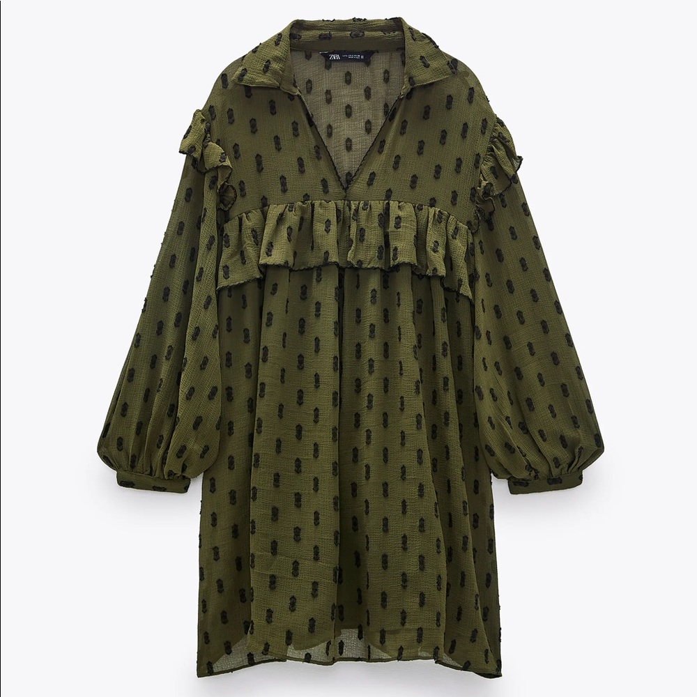 Zara dotted mesh mini dress khaki!